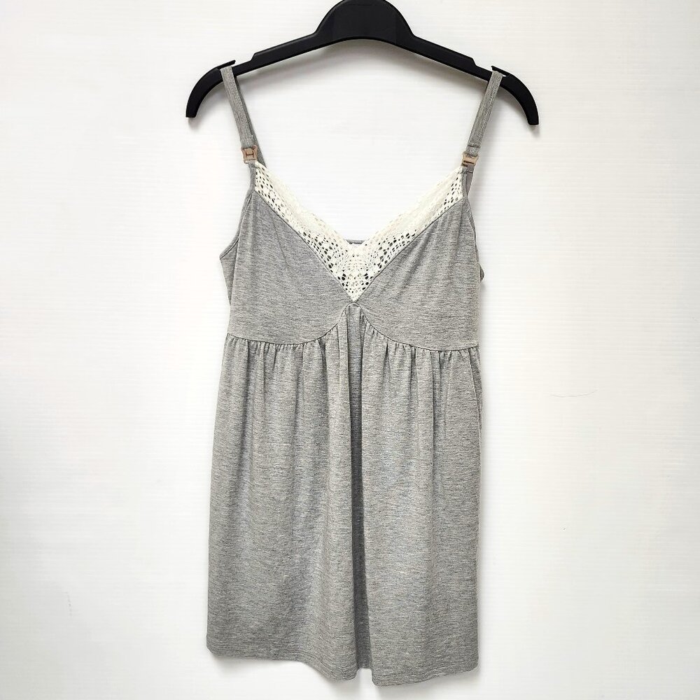Ingrid & Isabel Women's Grey Nursing Friendly Tank Top W/Lace Size S